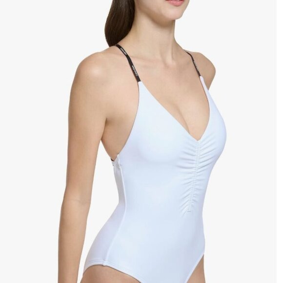 Calvin Klein Women's Standard Tie Back Logo Straps One Piece Swimsuit - Picture 3 of 9